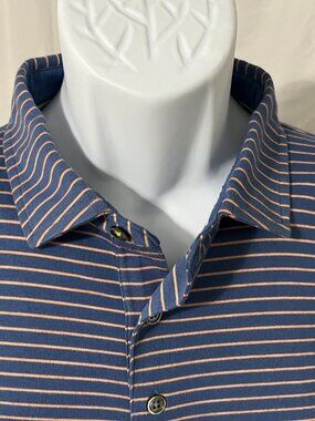 🐟 Tasc Performance Men’s XL Salmon Blue Striped Short Sleeve Polo Shirt ⛳